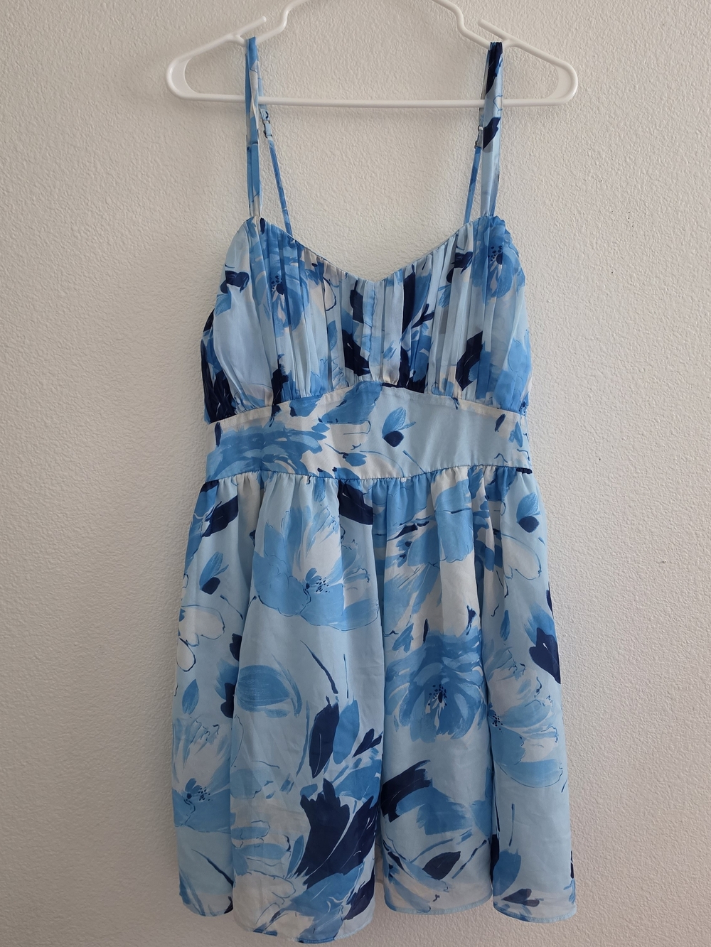 Abercrombie & Fitch Womans Blue Floral Chiffon Mini Dress With Pockets Size XL